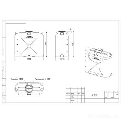 Емкость прямоугольная S 1000 л синяя